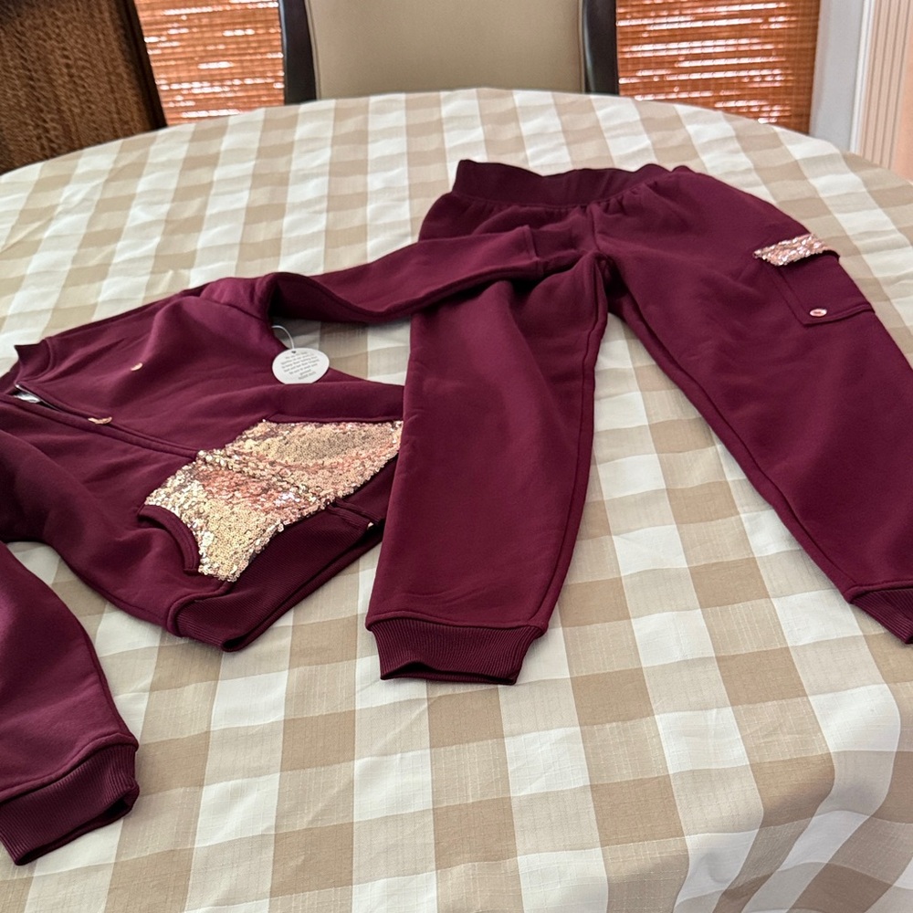 RBX Kids Maroon Tracksuit with Gold Sequins